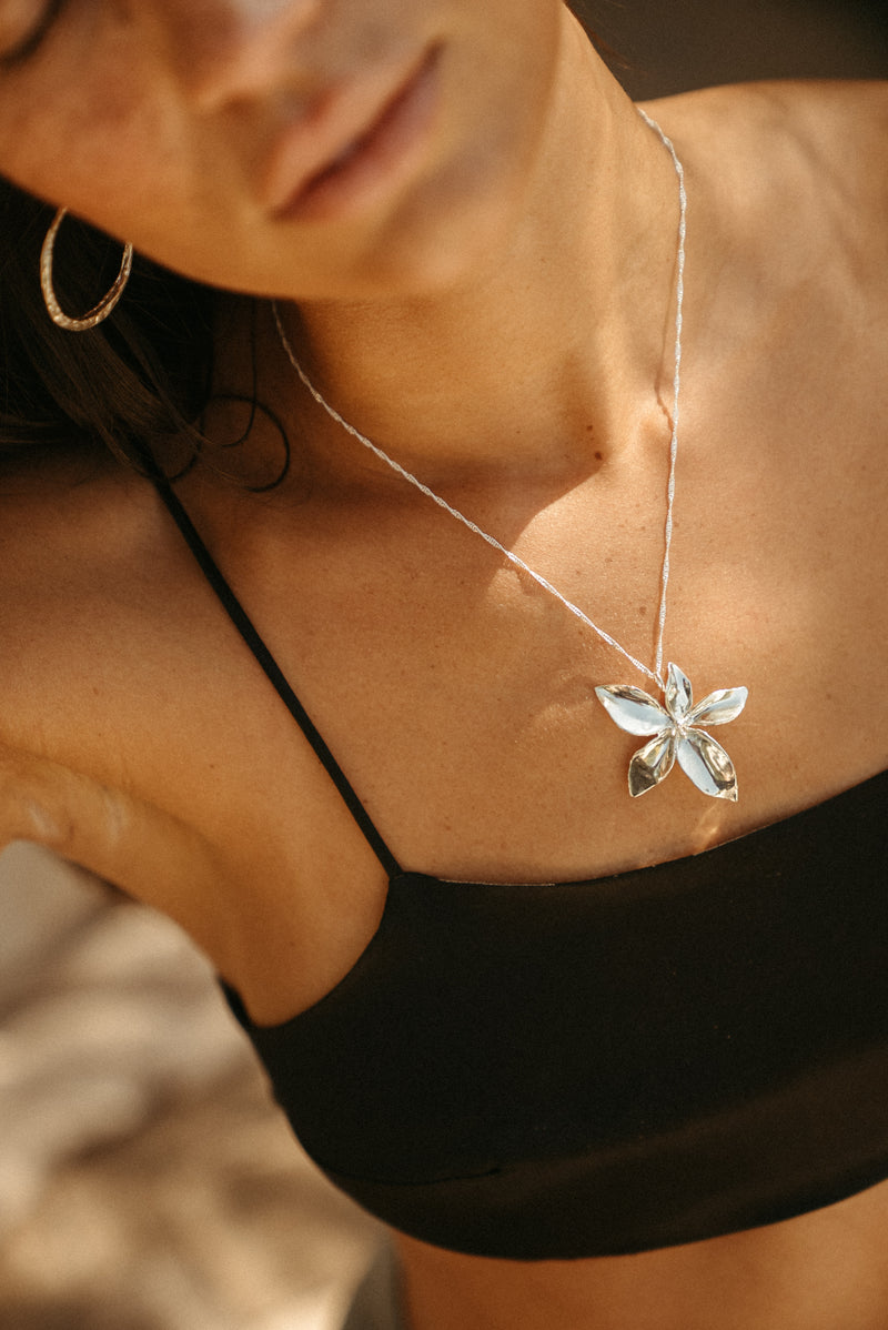 Plumeria Blossom Necklace - Silver