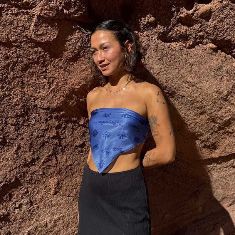 Plumeria Blossom Scarf, Blue